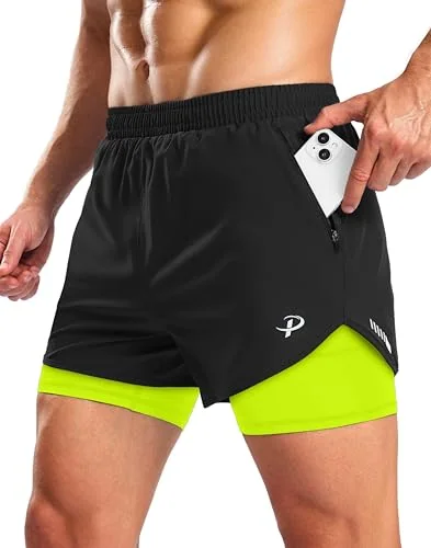 Men's 5-Inch 2-in-1 Running Shorts III, Black/fluorescent Yellow