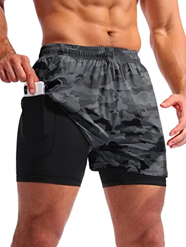 Men's 5-Inch 2-in-1 Running Shorts, Black Camo