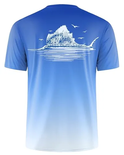 Men's Short-Sleeve Rash Guard III, Gradient Blue Swordfish