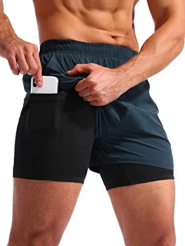Men's 5-Inch 2-in-1 Running Shorts, Navy Blue