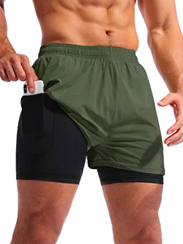 Men's 5-Inch 2-in-1 Running Shorts, Dark Green