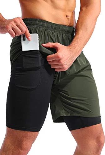 Men's 7-Inch 2-in-1 Running Shorts, Dark Green