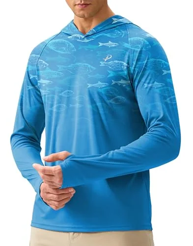 Men's Sun Hoodie, Blue Fish