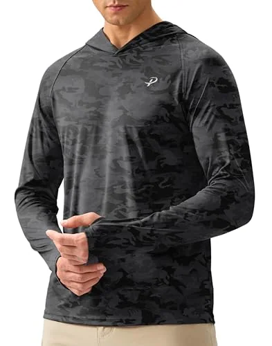 Men's Sun Hoodie, Black Camo