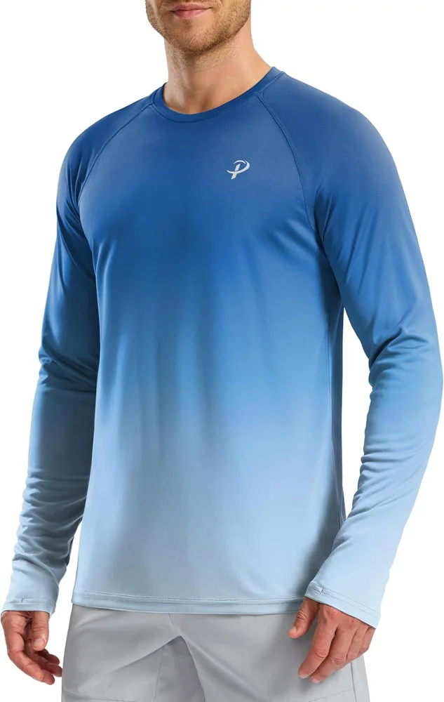 Men's Long-Sleeve Sun Shirt III, Gradient Blue White
