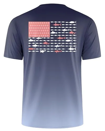 Men's Short-Sleeve Rash Guard III, Gradient Blue Fish