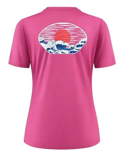 Women's Short-Sleeve Sun Shirt, Rose Blue Waves