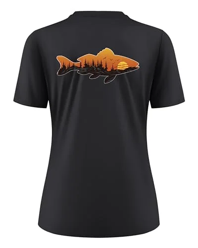 Women's Short-Sleeve Sun Shirt, Sunset Fish