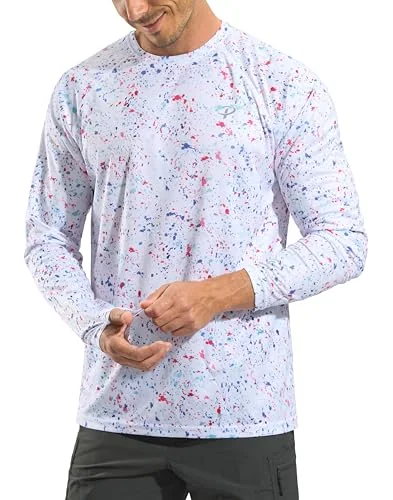 Men's Long-Sleeve Sun Shirt III, White Colored Dots