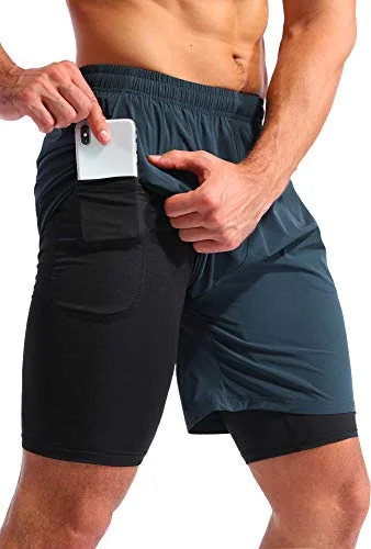 Men's 7-Inch 2-in-1 Running Shorts, Navy Blue