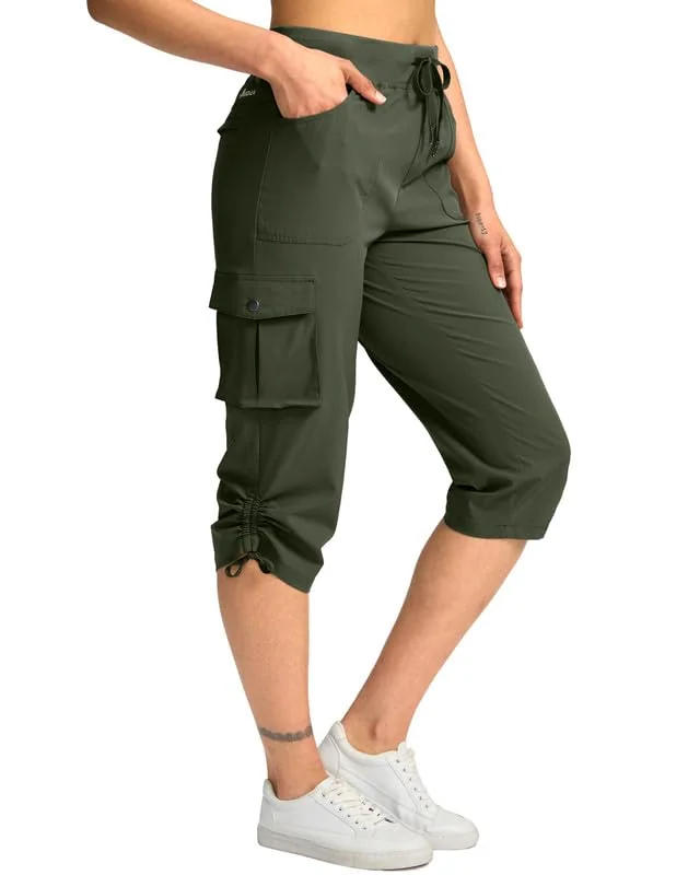 Women's Cargo Capri Pants, Army Green